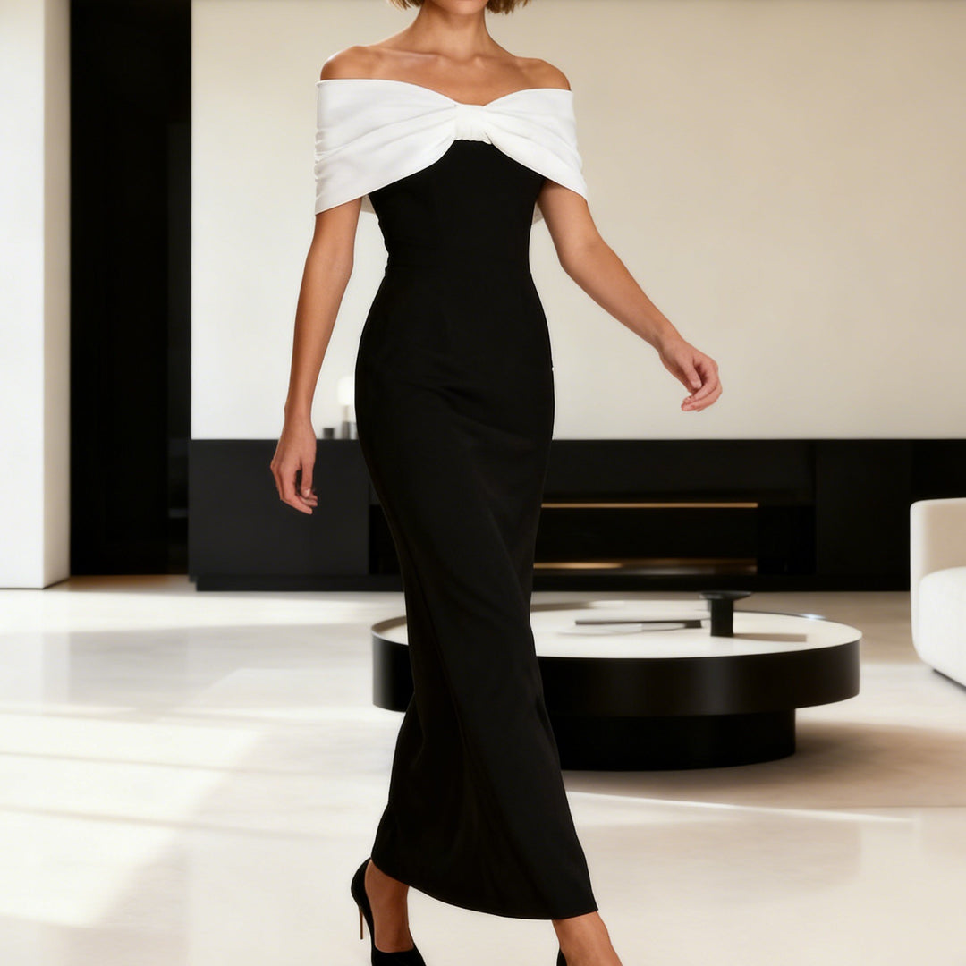 Damen Elegantes Maxikleid mit schulterfreiem Design und tailliertem Schnitt Drune