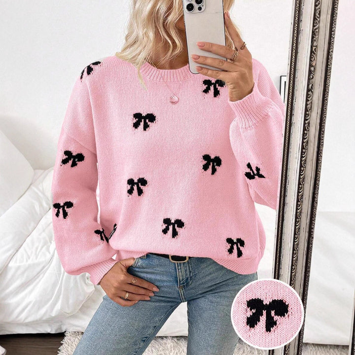 Damen Strickpullover mit dekorativem Schleifenmuster Drune