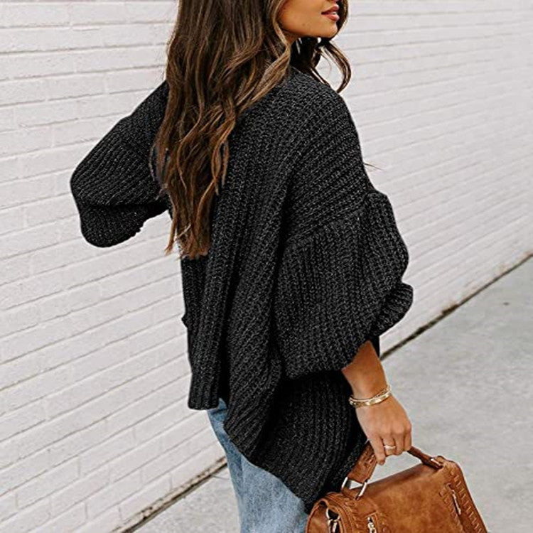 Damen oversized Strickpullover mit weitem Schnitt und tiefem Rückenausschnitt Drune