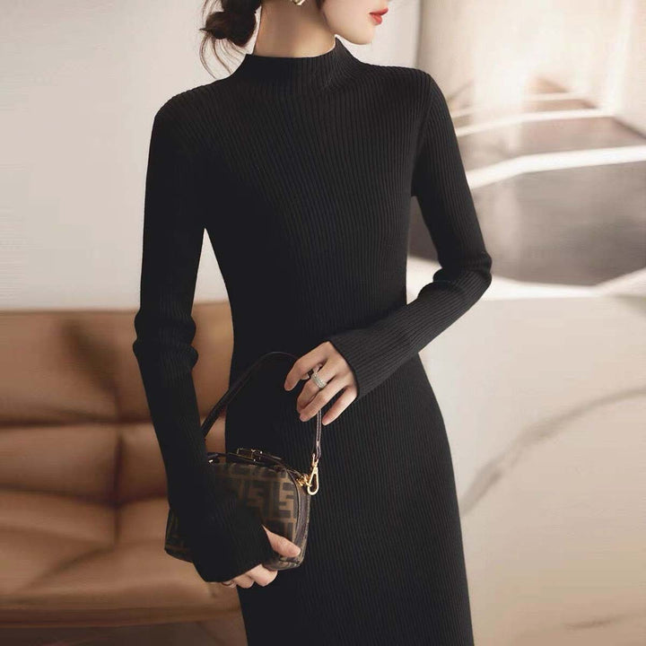 Damen Strickkleid mit hohem Kragen und Rippstruktur Drune