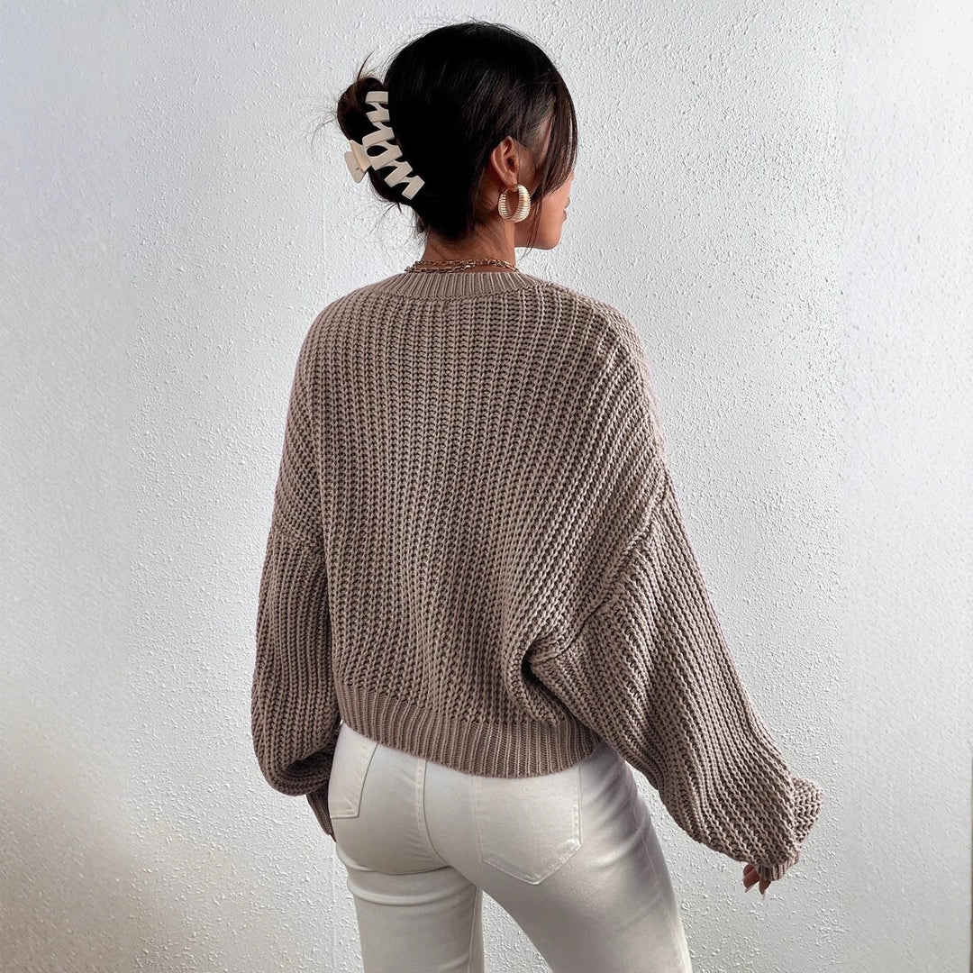 Damen Modischer Grobstrickpullover mit überschnittenen Schultern und weitem Schnitt Drune
