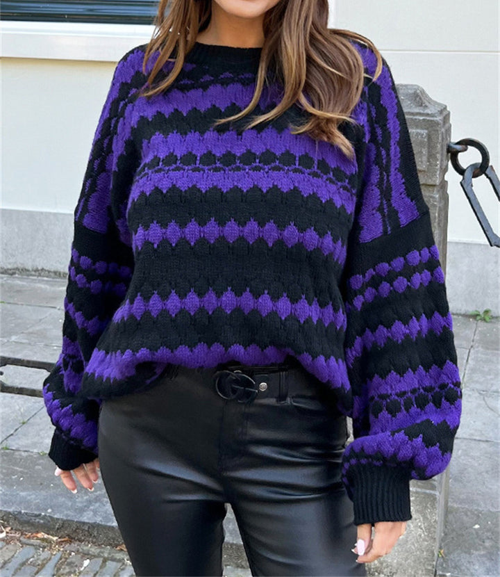 Damen trendiger Grobstrickpullover im modernen Muster mit lockeren Ärmeln Drune