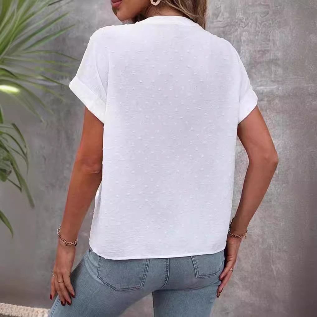 Damen Kurzarm Bluse mit feinem Strukturmuster Drune