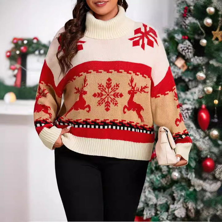 Damen Kuscheliger Rollkragenpullover mit festlichem Motiv Drune