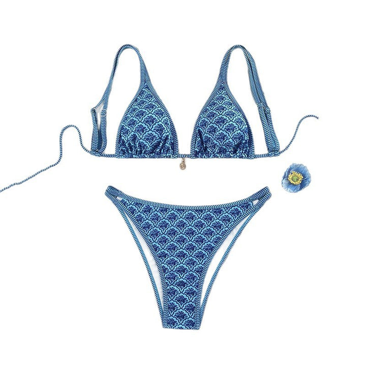 Damen Triangel-Bikini mit luxuriösem floralem Muster und verstellbaren Trägern Drune