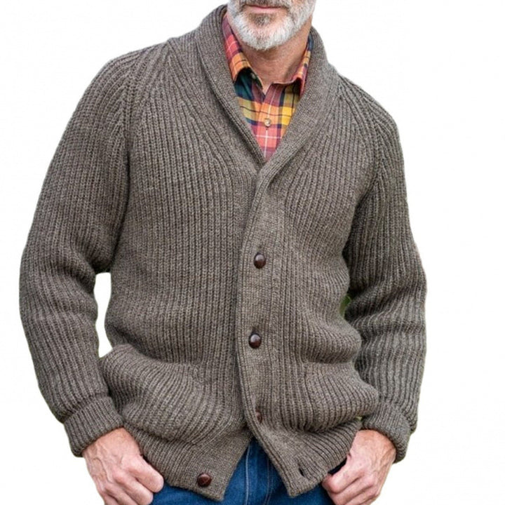 Herren grob gestrickter Cardigan mit praktischen Taschen und modernem V-Ausschnitt Drune