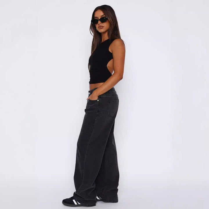 Damen lässige weite Jeans mit hohem Bund und modischem Schnitt Drune