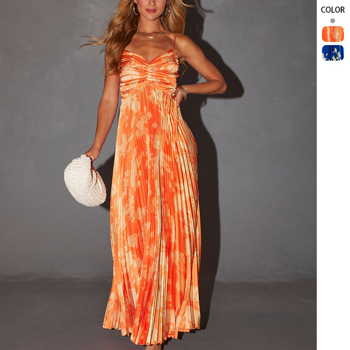 Damen Maxikleid mit modischen Falten und elegantem floralem Design Drune