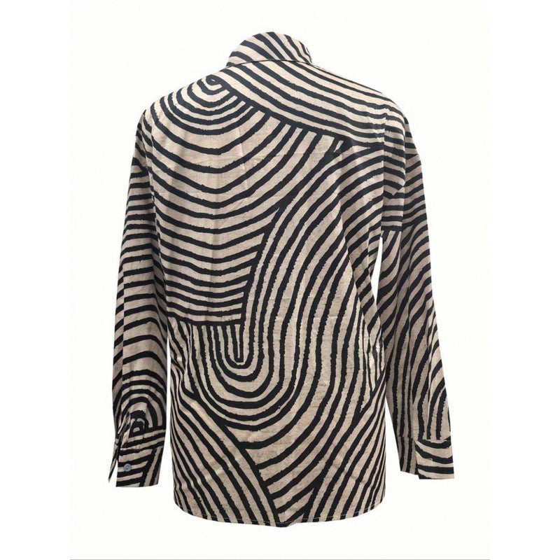 Frauen Button-Up Abstract Gestreifte Bluse Drune