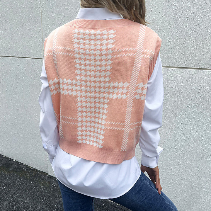 Damen Strickweste mit V-Ausschnitt und klassischem Muster Drune