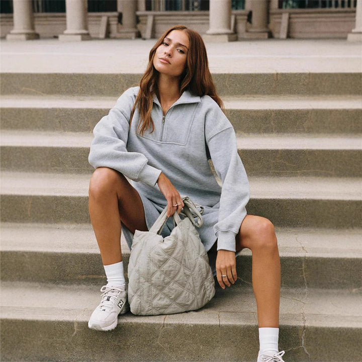 Damen lässiges Sweatshirt und Shorts mit kurzem Reißverschluss Drune