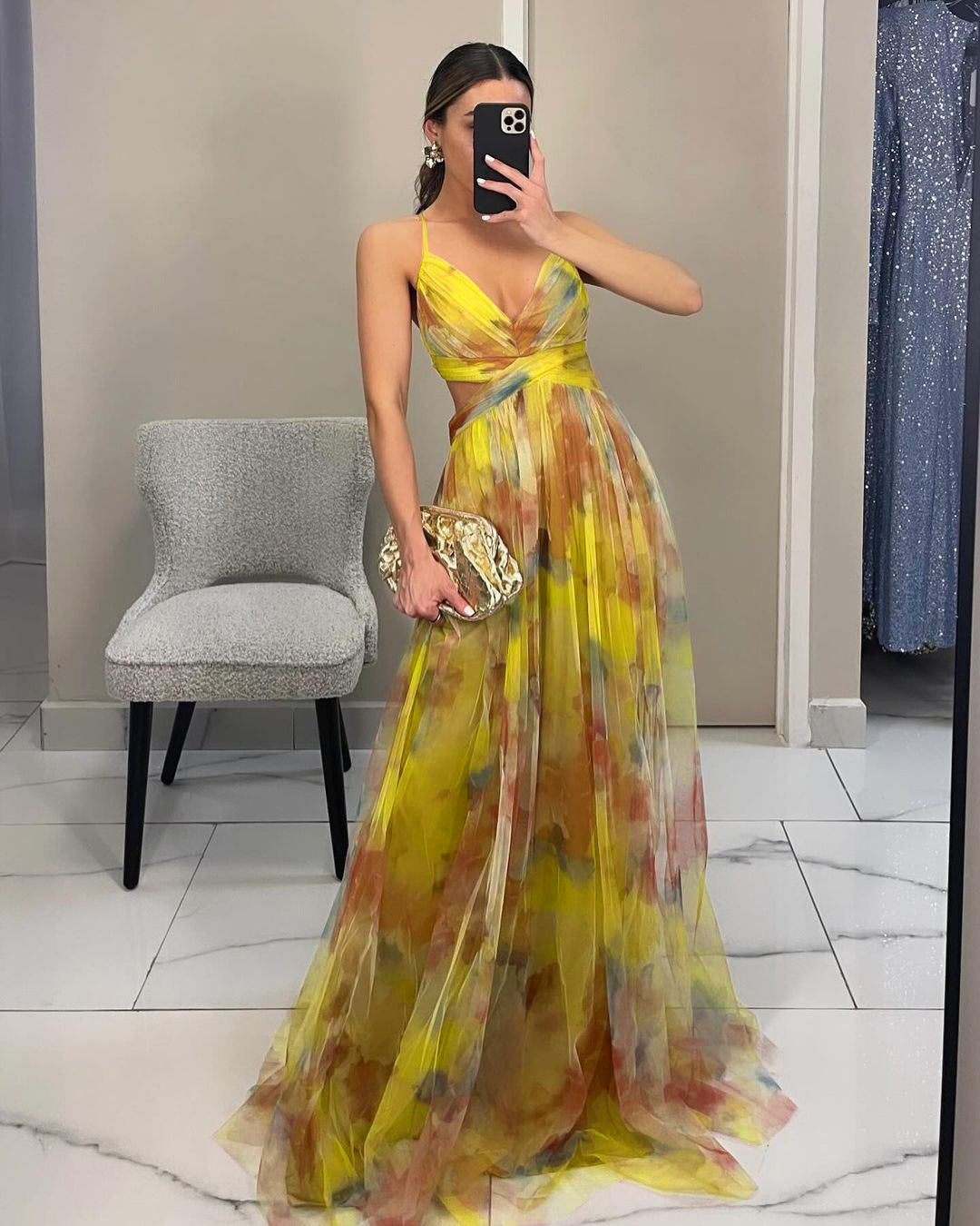 Damen Elegantes und florales Abendkleid mit schmeichelndem Schnitt Drune