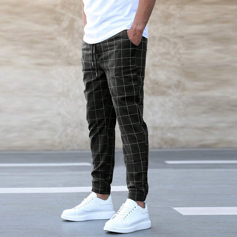 Herren Karo Relaxed Fit Jogger Hose Drune