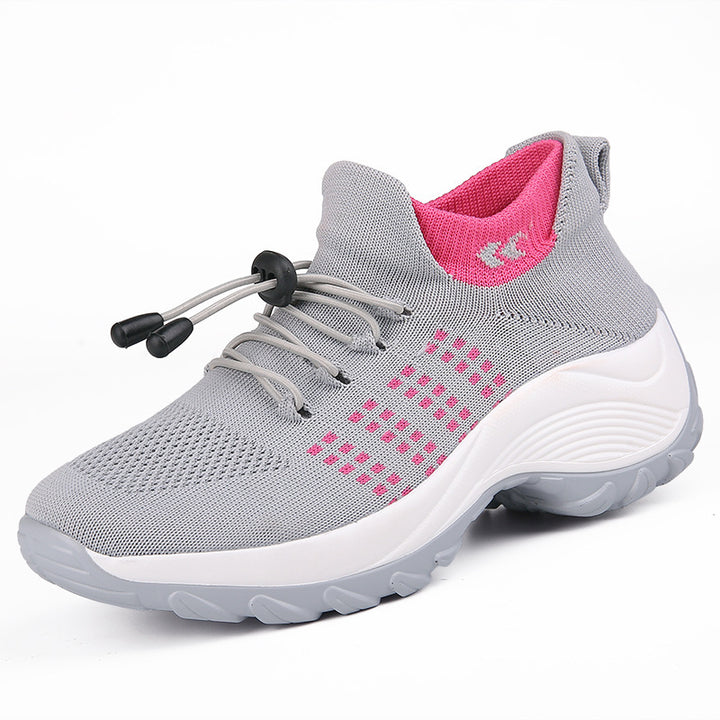 Damen gestrickte Slip-On Sneaker mit Schnellzugkordel, elastischem Schaft und stoßdämpfender Plateau-Sohle Drune