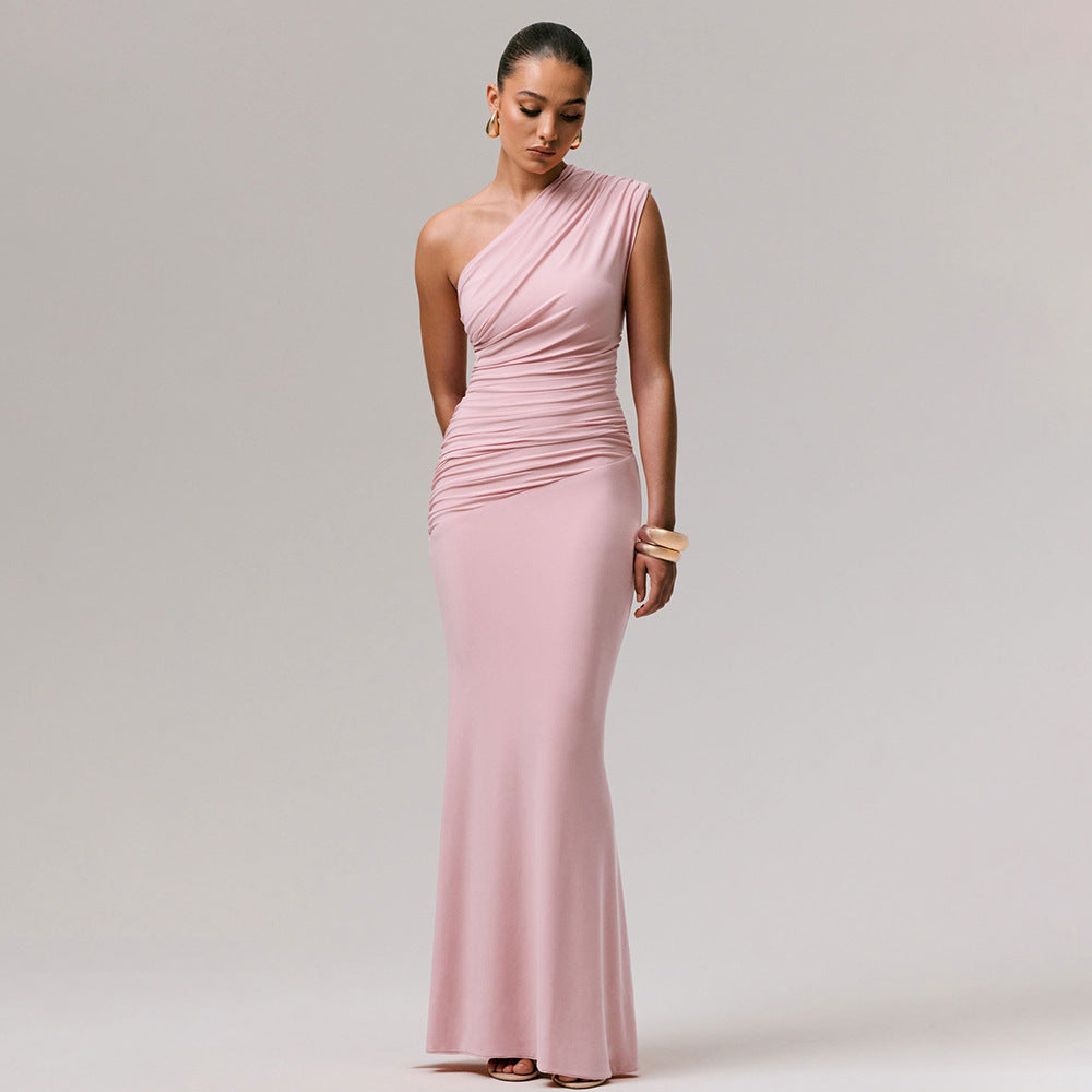 Damen Langarm-Maxikleid mit asymmetrischem Schnitt und raffinierten Drapierungen Drune