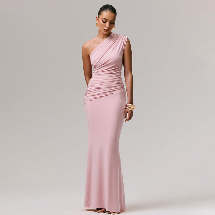 Damen Langarm-Maxikleid mit asymmetrischem Schnitt und raffinierten Drapierungen Drune