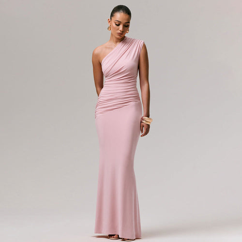 Damen Langarm-Maxikleid mit asymmetrischem Schnitt und raffinierten Drapierungen Drune