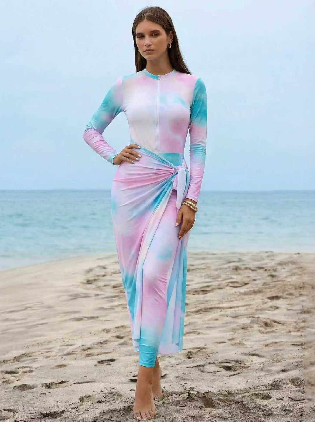 Damen Eleganter Surfanzug mit Reißverschluss und Wickeldetail Drune