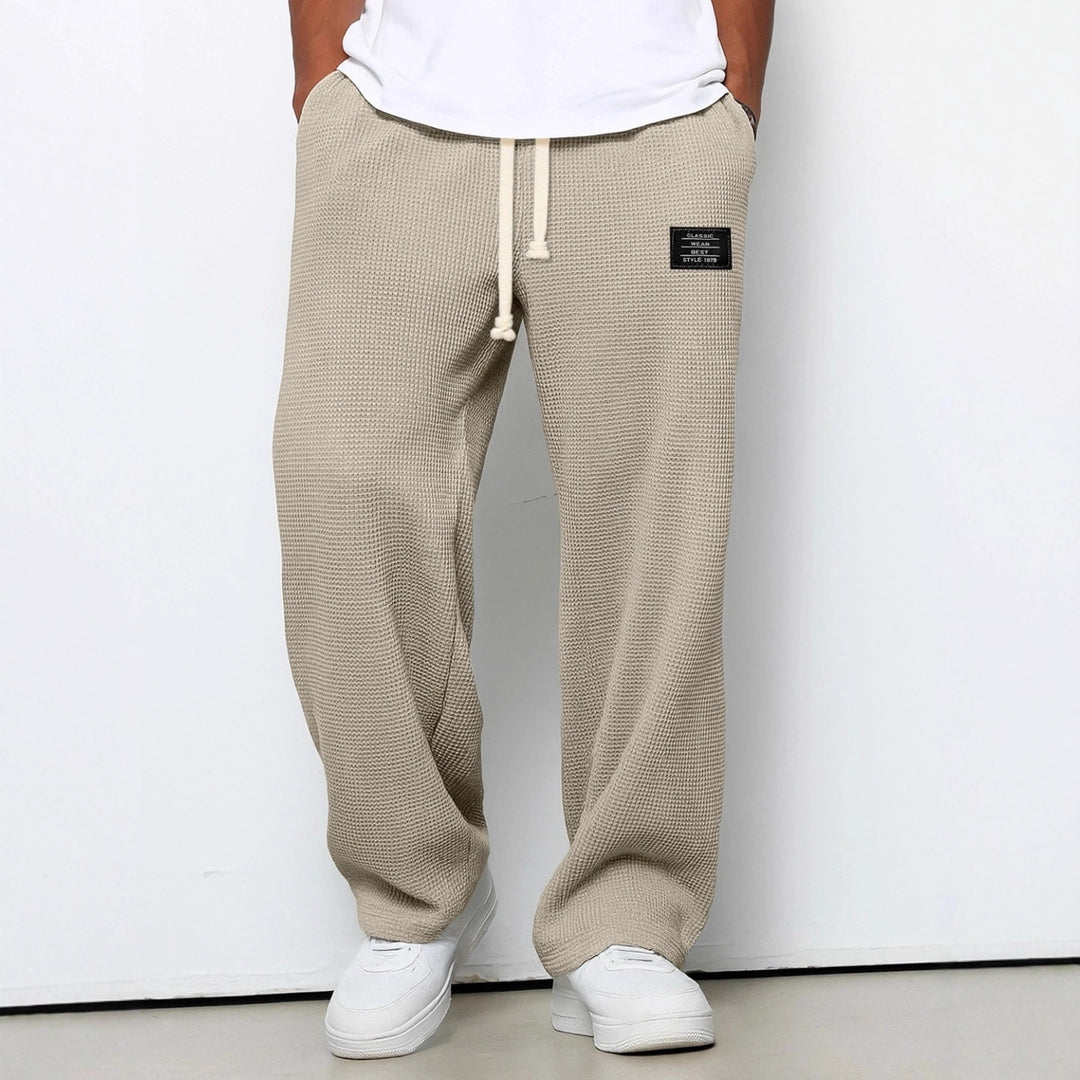 Herren nan lässige Waffelstruktur Lounge-Hose mit Kordelzug, elastischem Bund und weiter Passform Drune