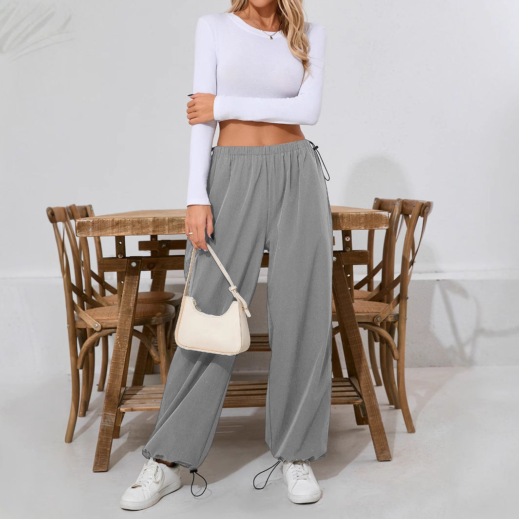 Damen Bequeme Freizeithose mit Tunnelzug und weitem Bein Drune