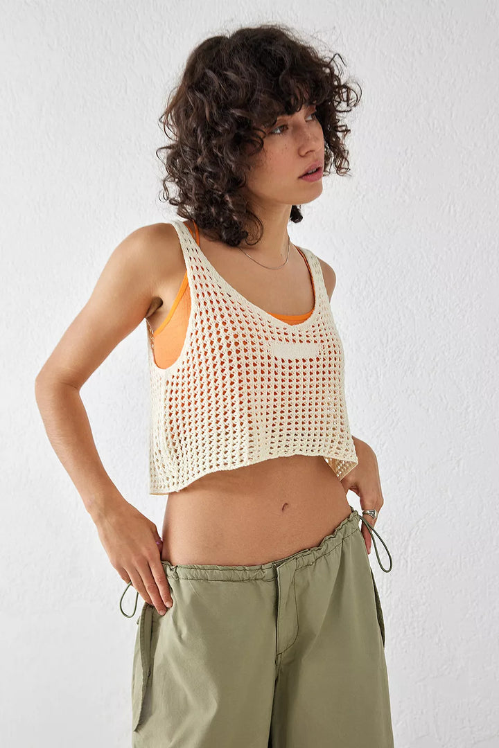 Damen luftiges Netz-Crop-Top Drune