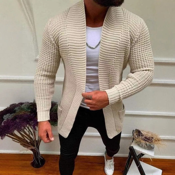 Herren Grobe Strickjacke mit offenem Design und tiefem Kragen Drune