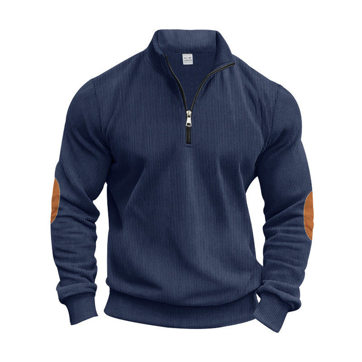 Herren Strickpullover mit modernem Reißverschluss und eleganten Ellbogenpatches Drune