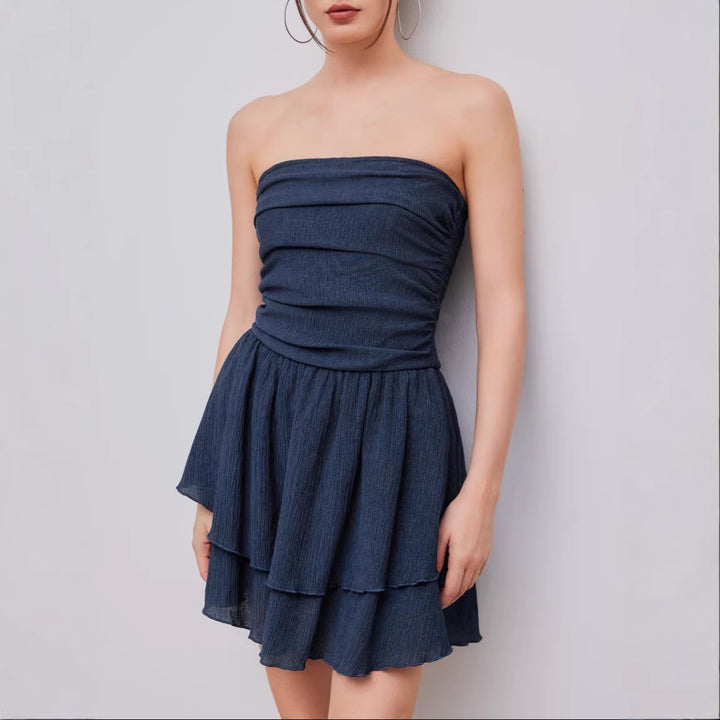 Damen Wickelkleid mit gerafftem Oberteil und fließendem Rock Drune