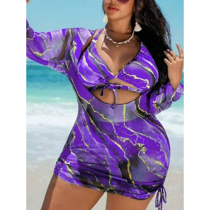 Damen Strandkleid mit transparenten Einsätzen und modischem Wickel-Design Drune