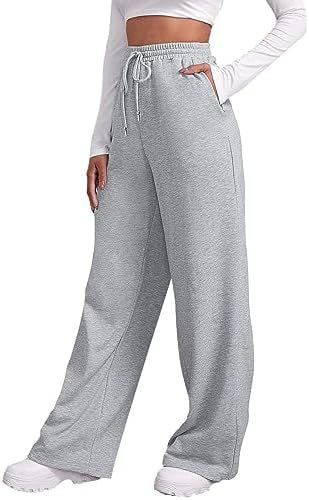 Damen nan weite High‑Waist Palazzo-Loungehose mit elastischem Komfortbund, Kordelzug und seitlichen Eingrifftaschen Drune