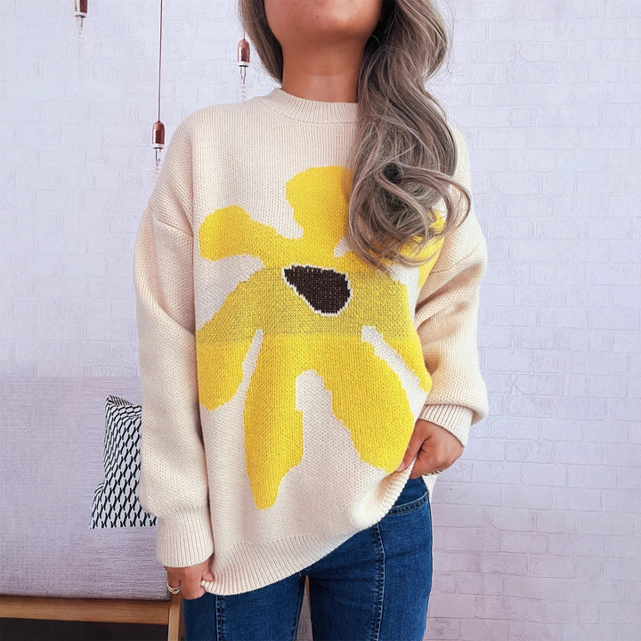 Damen lässiger Pullover mit floralem Motiv und lässigem Schnitt Drune
