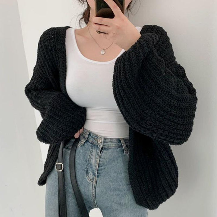 Damen gemütliche Strickjacke mit weit geschnittenem Design und flauschiger Textur Drune
