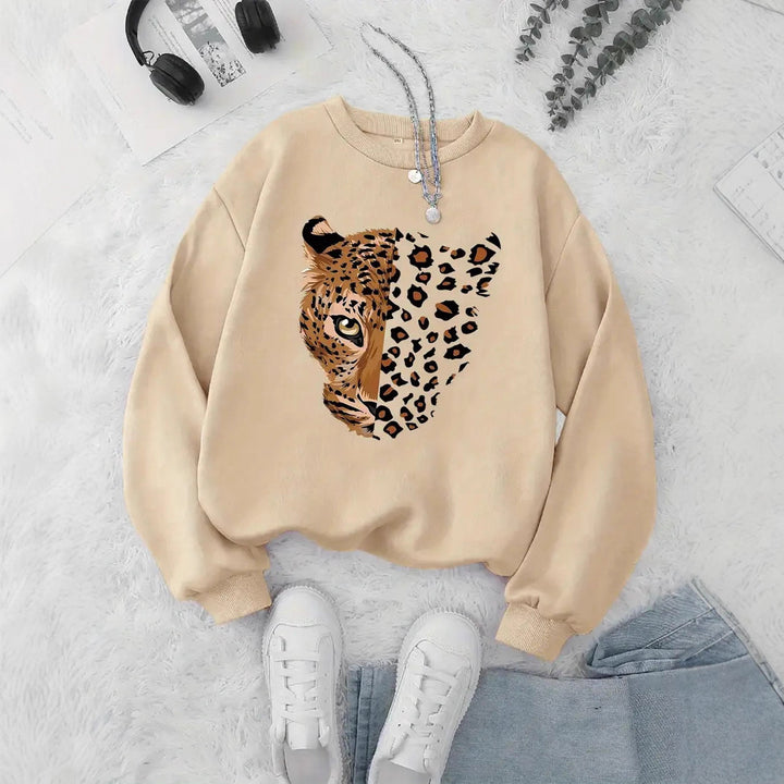 Damen Sweatshirt mit Leopardenmotiven Drune