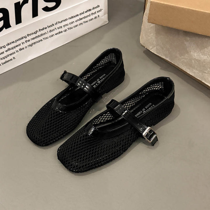 Damen Casual Mesh Mary Jane Ballerinas mit verstellbarem Riemen Drune