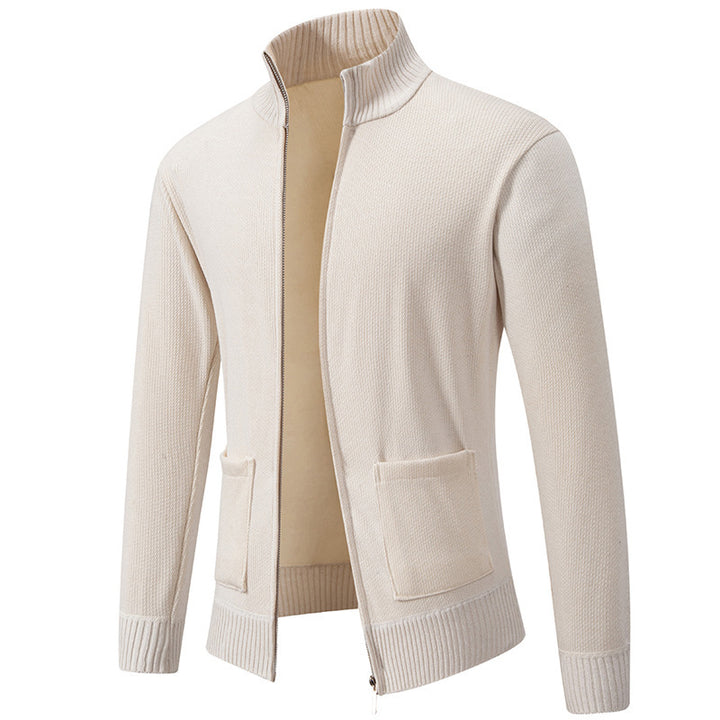 Herren lässige Strickjacke mit hohem Kragen und praktischen Taschen Drune