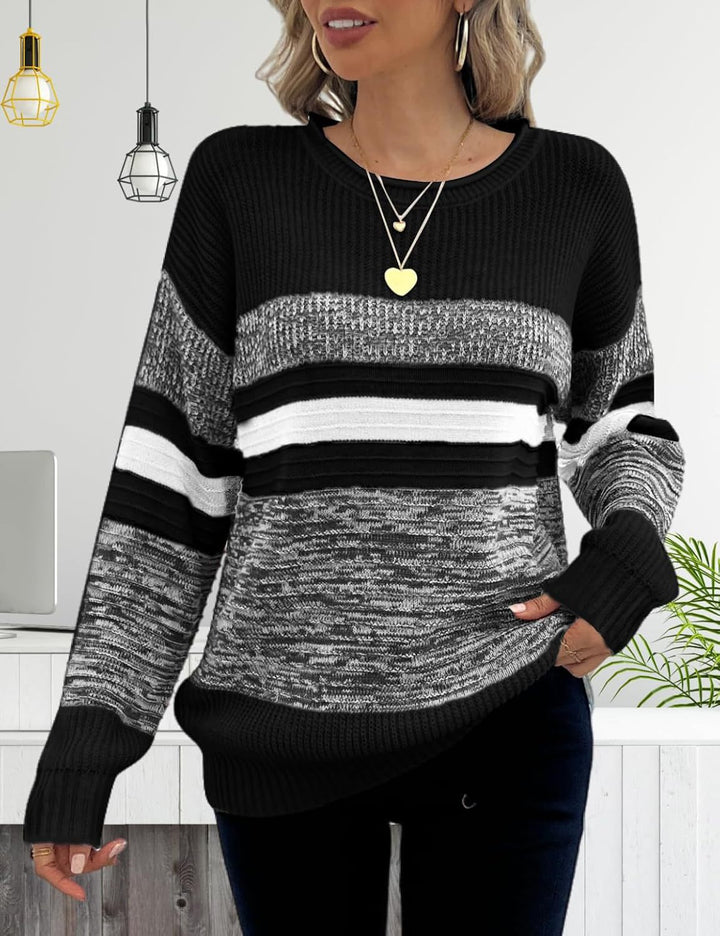 Damen lässiger Pullover mit gestreiftem Design und weitem Schnitt Drune