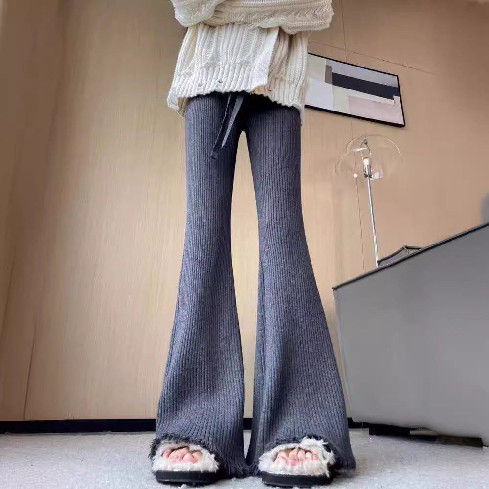Damen Bequeme Ripp-Strickhose mit weitem Bein Drune