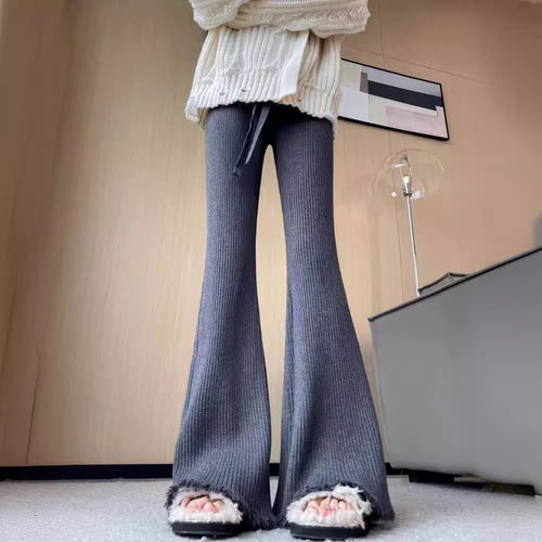 Damen Bequeme Ripp-Strickhose mit weitem Bein Drune