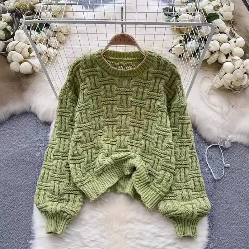 Damen Grobstrickpullover mit strukturiertem Muster und weitem Rundhalsausschnitt Drune