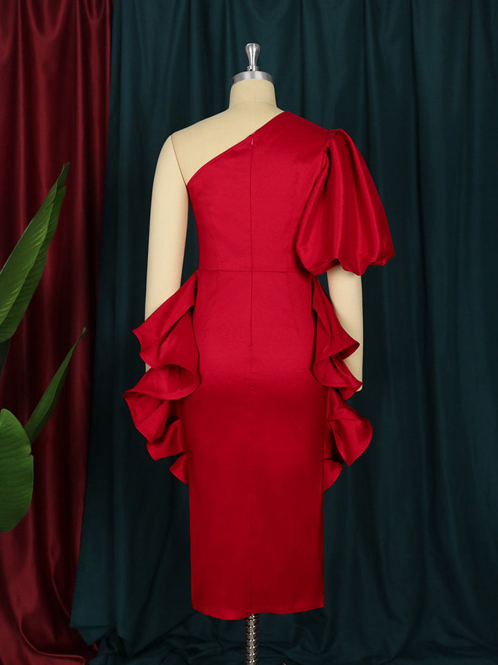 Damen Abendkleid mit asymmetrischem Saum und voluminösen Rüschendetails Drune