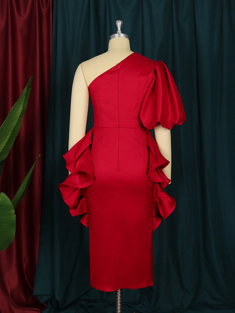 Damen Cocktailkleid mit asymmetrischem Schnitt und voluminösem Rüschendesign Drune