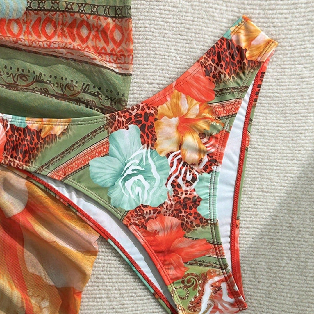 Damen Florales Bikini-Set mit Kombination aus Oberteil und Wickeltuch Drune