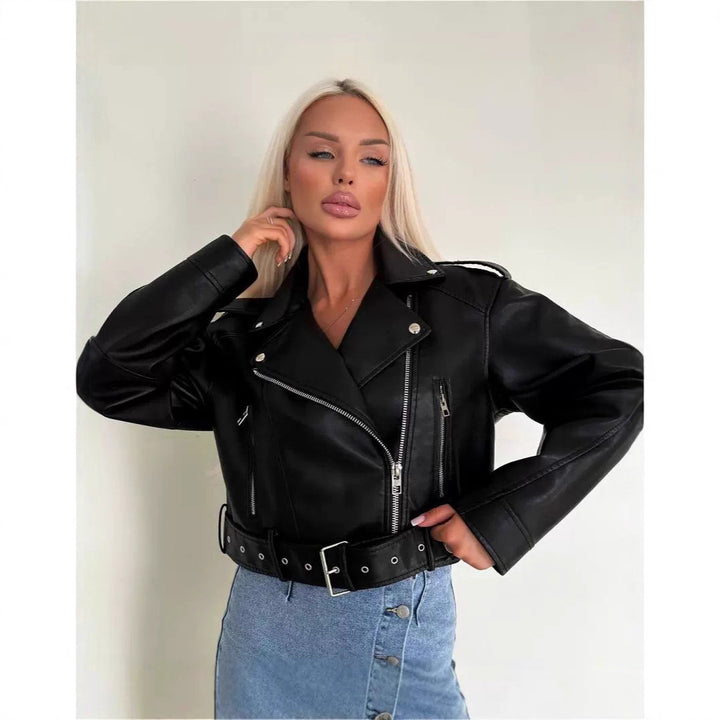 Damen modische Bikerjacke im minimalistischen Design mit praktischen Reißverschlusstaschen Drune