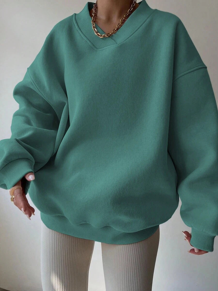 Damen Oversized Sweatshirt mit V-Ausschnitt Drune
