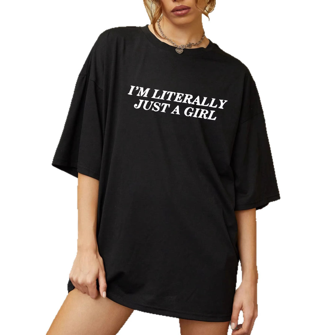 Damen Oversized Statement T-Shirt mit kreativem Schriftzug Drune