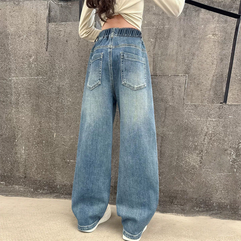 Damen weite Denim-Hose mit elastischem Bund und lässigem Schnitt Drune