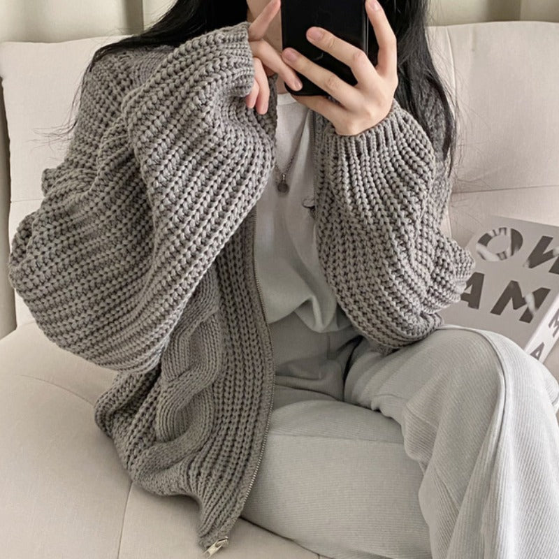 Damen Grobstrickjacke mit voluminösen Ärmeln und offener Front Drune