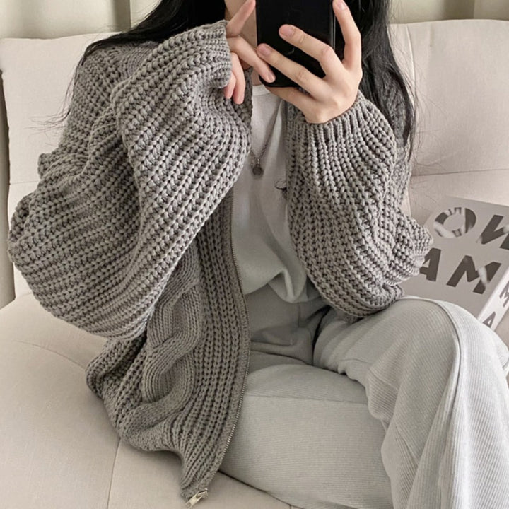 Damen Grobstrickjacke mit voluminösen Ärmeln und offener Front Drune