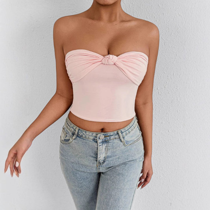 Damen Bandeau Crop-Top mit Knoten-Design Drune