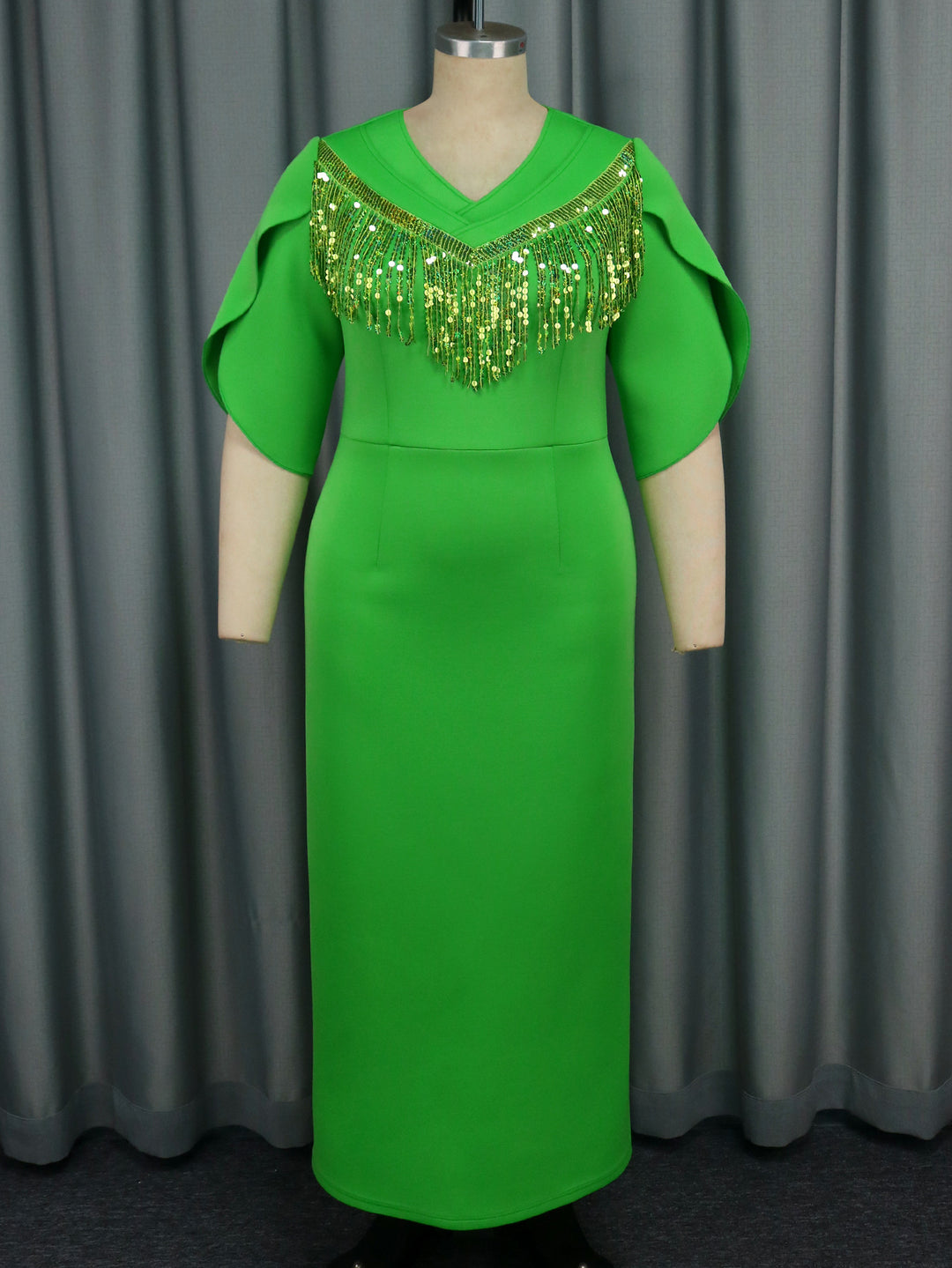 Damen Glamouröses Maxikleid mit funkelndem Fransenkragen Drune